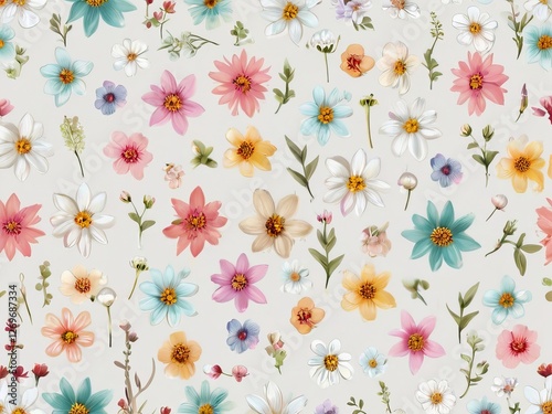 Textile summer flowers seamless colorful pattern background