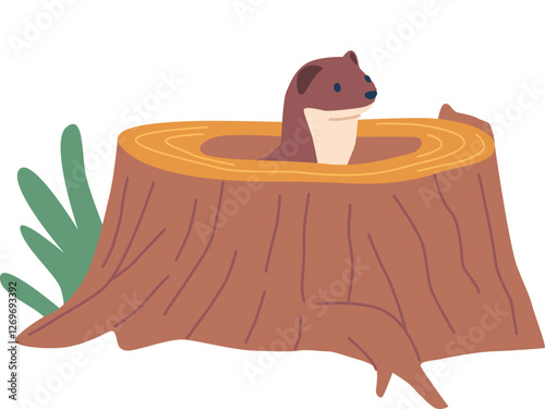 Ferret in log hollow vector illustration