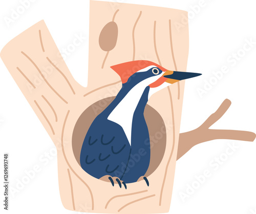 Woodpecker bird in tree hollow