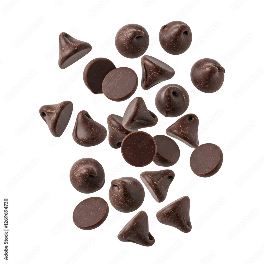 Fototapeta premium chocolate chips falling from the above isolated on transparent background