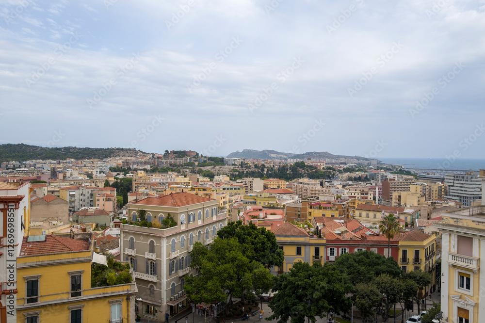 Obraz premium The city center in Cagliari in Europe, Italy, Sardinia, Cagliari, in summer, on a sunny day.