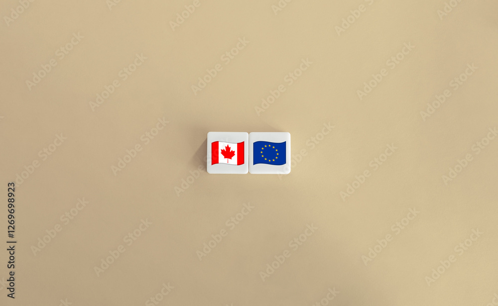 Canada and European Union Emoji Flags and Concept. Minimal Aesthetic. Canada and European Union Emoji Flags and Concept. Minimal Aesthetic.