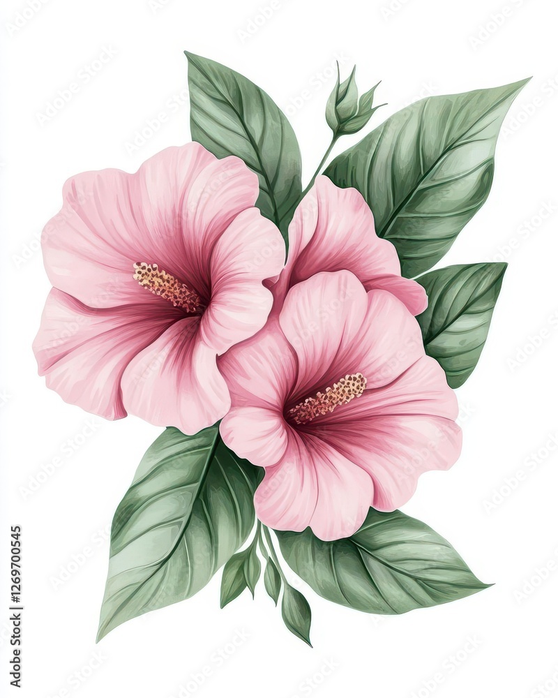 Obraz premium Pink Watercolor Bouquet with Green Leaves Wedding Invitation Floral Illustration