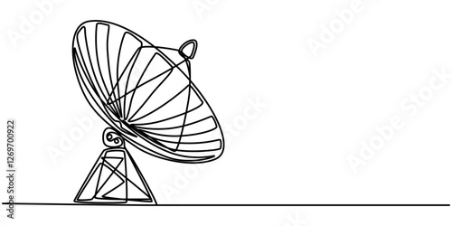 satellite dish continuous one line drawing, News and media satellite dish icon in thin line style, Satellite dish. Line icon with shadow on white background, Satellite dish on roof, minimal concept.