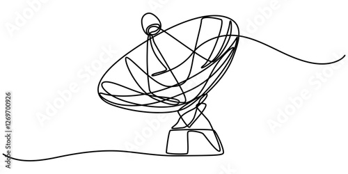 satellite dish continuous one line drawing, News and media satellite dish icon in thin line style, Satellite dish. Line icon with shadow on white background, Satellite dish on roof, minimal concept.