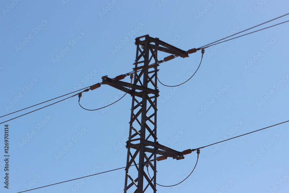 Power Electric Pole with Sky Background Power Electric Pole with Sky Background