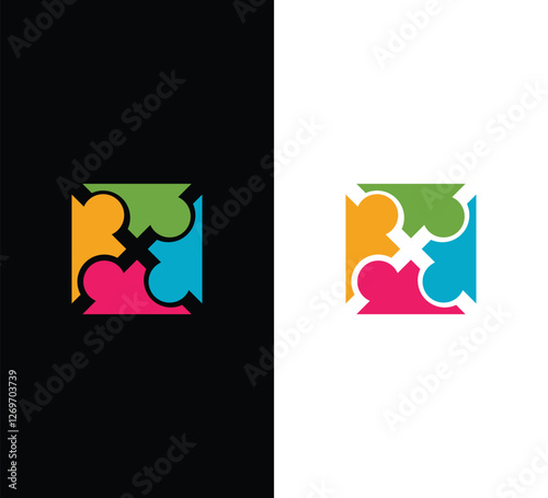 Colorful Puzzle Pieces Logo – Vector Icon for Teamwork, Connection, and Collaboration