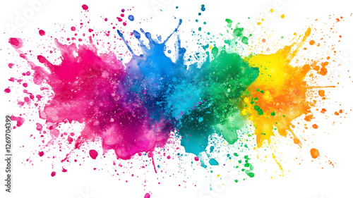 Rainbow coloured watercolour splatter design background, Holi colour splash on transparent background for banner or poster design, greeting card for festival of colours.splash, color, 