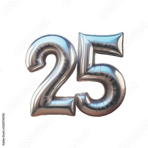 25 silver anniversary balloons, white or transparent backdrop. AI