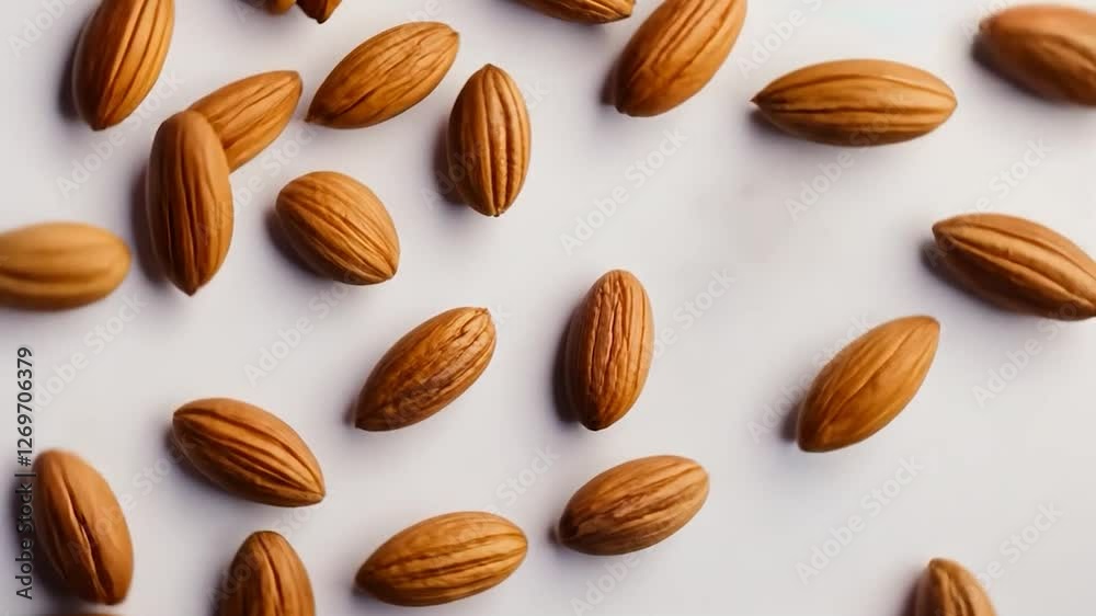 Almonds falling white background food studio shot Almonds falling white background food studio shot