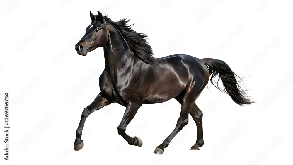 Horse jumping isolated on transparent or white background Generative AI. Horse jumping isolated on transparent or white background Generative AI.