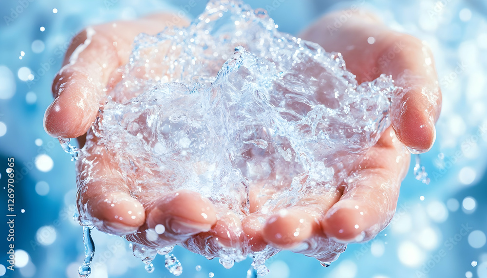 Hands Holding Water Splashing, Clean Water, Abstract Background, Conceptual Image Hands Holding Water Splashing, Clean Water, Abstract Background, Conceptual Image