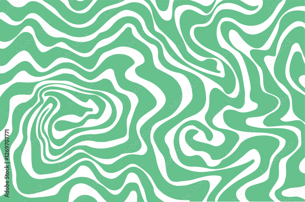 Abstract background pattern with colorful waves. Psychedelic groovy trippy y2k retro seamless pattern in  green colors. Wavy and swirled brush.