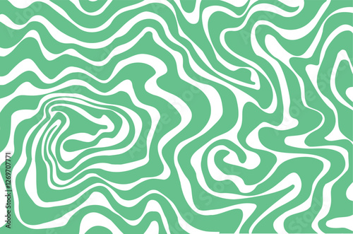 Abstract background pattern with colorful waves. Psychedelic groovy trippy y2k retro seamless pattern in  green colors. Wavy and swirled brush.