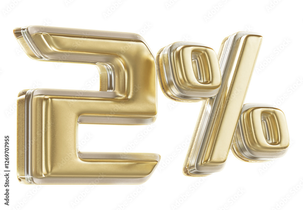 2 Percent Off Sale Sign Golden 3D Number Discount 2 Percent Off Sale Sign Golden 3D Number Discount