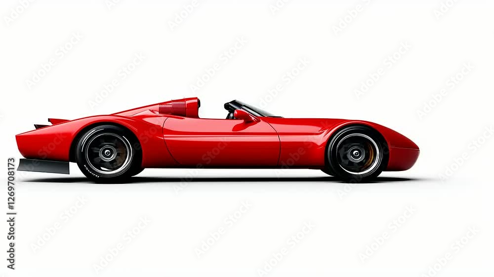 Sleek red sports car in profile view against a minimalist white background, showcasing its design Sleek red sports car in profile view against a minimalist white background, showcasing its design