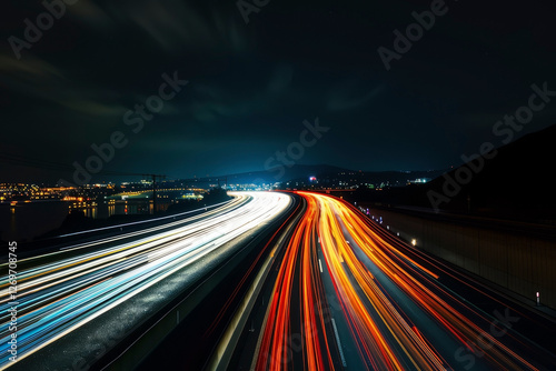 Car lights on the road. Generative AI