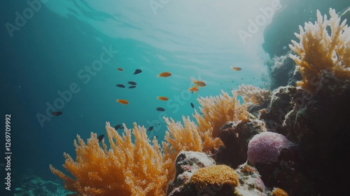 Wallpaper Mural Vibrant Coral Reef With Small Fish Swimming Nearby Torontodigital.ca