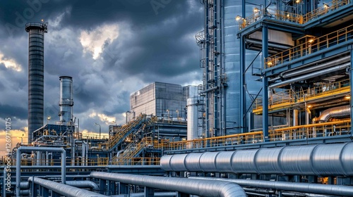 Wallpaper Mural Panoramic View of Industrial Plant with Machinery and Pipelines Torontodigital.ca