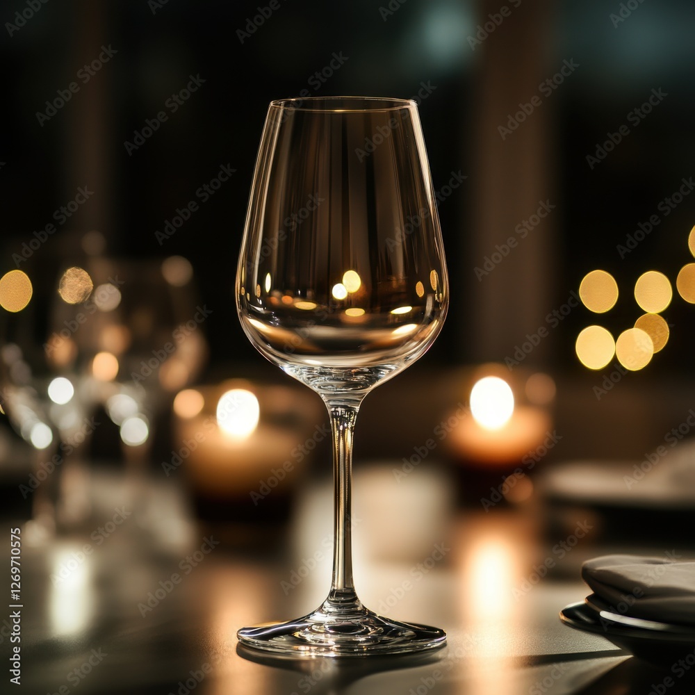 Elegant Wine Glass on Table with Soft Candlelight Background Elegant Wine Glass on Table with Soft Candlelight Background