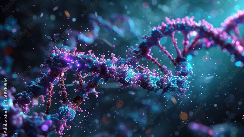 Stunning Visualization of DNA Double Helix Model with Vibrant Colors and Molecular Details in a Scientific Setting Stunning Visualization of DNA Double Helix Model with Vibrant Colors and Molecular Details in a Scientific Setting