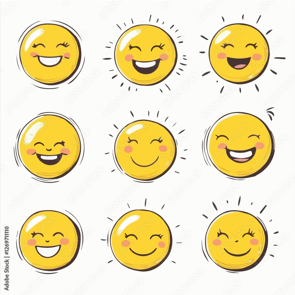 Fototapeta premium Illustration vector set of Sunny smile funny