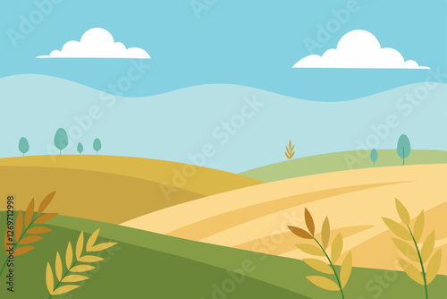 landscape with wheat field and mountains