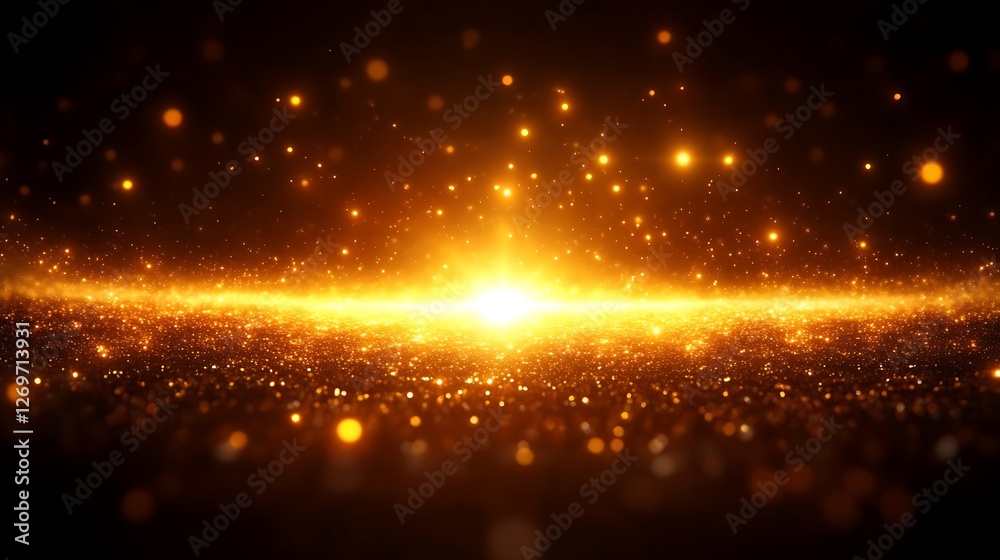 Fototapeta premium Celestial Aurora, A Dazzling Display of Golden Light and Sparkling Particles