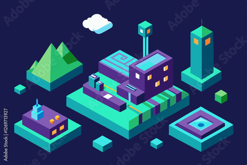 isometric view of a modern city