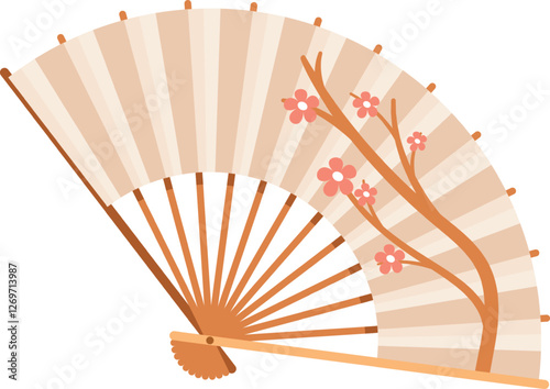 Asian fan sakura pattern vector illustration