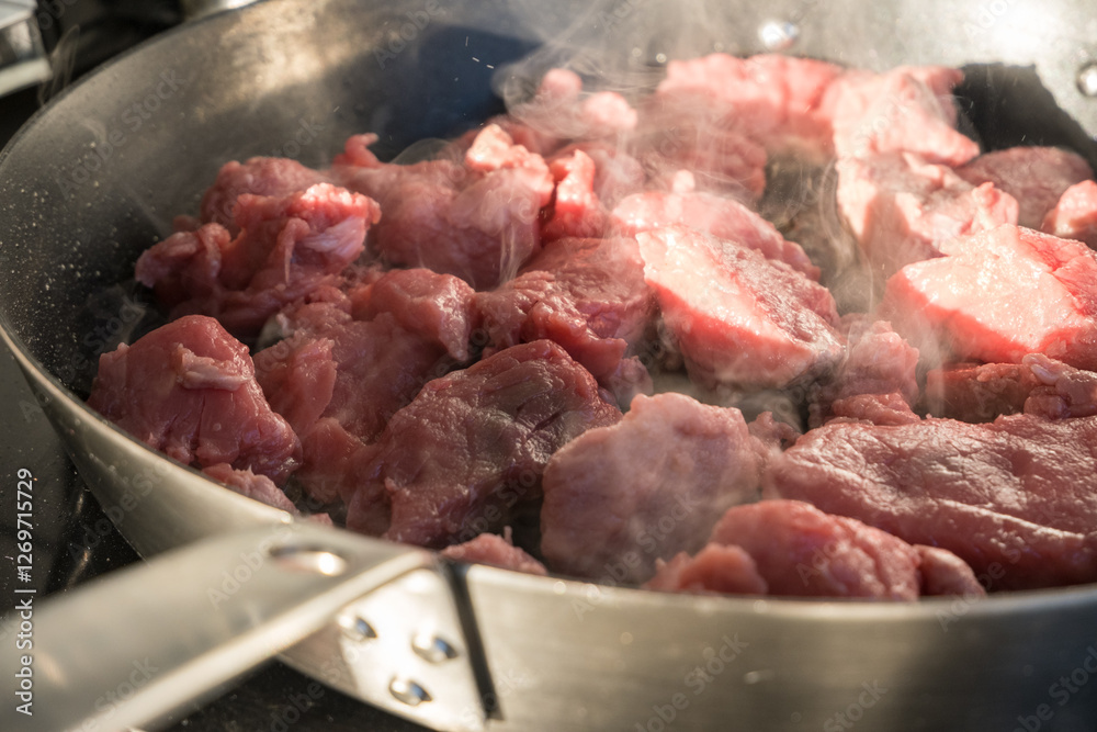 Red meat in a pan Red meat in a pan