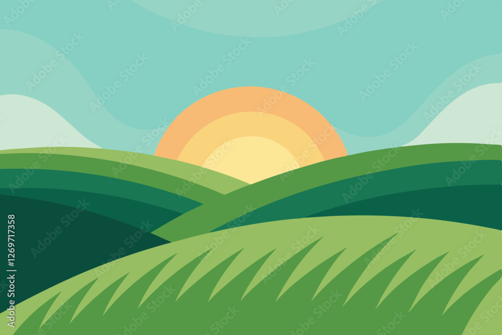 Fototapeta premium landscape with green grass and blue sky