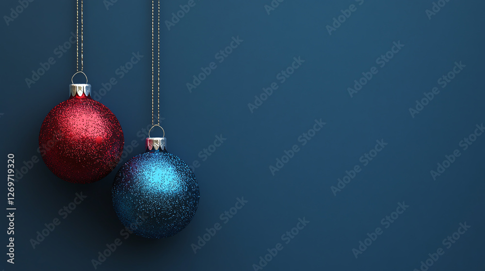 Blue background with red and blue christmas tree ball decoration, simple and clean illustration for modern design. Blue background with red and blue christmas tree ball decoration, simple and clean illustration for modern design.