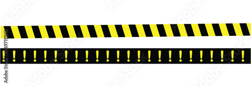 Warning tape with yellow and black diagonal stripes. caution sign yellow black strip for safety zon seamless line. Yellow and black caution tape border. Long danger ribbon. Vector illustration 888