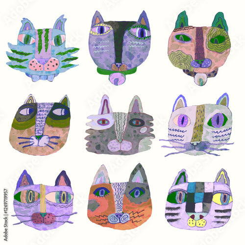 Cats cartoon illustration , watercolor painting vector. cute animal artwork.	