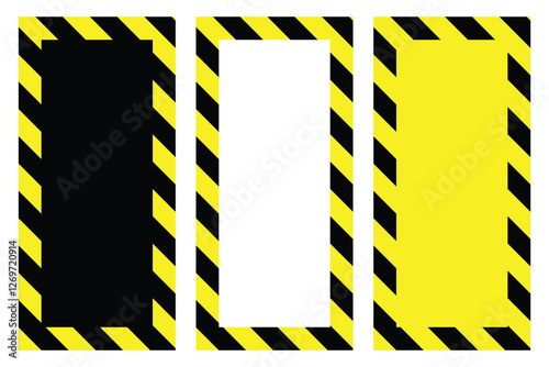 Warning square frame with yellow and black diagonal stripes. Rectangle warn frame.  Hazard caution sign tape. Space for text. Yellow black diagonal stripes, lines. vector illustrator.