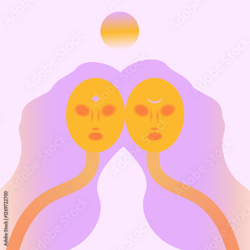 abstract human woman with blur effect and gradient in bright cosmic colors, conceptin space, unique, abstract people, allient, internal for designs, poster, brand