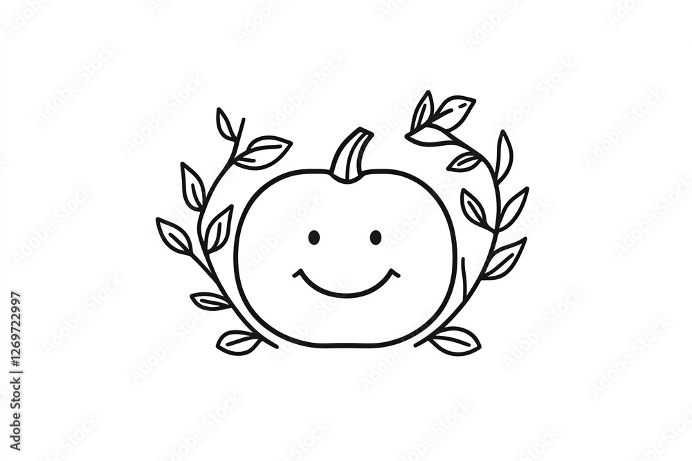 Outline of a smiling pumpkin with simple vine patterns. Outline of a smiling pumpkin with simple vine patterns.