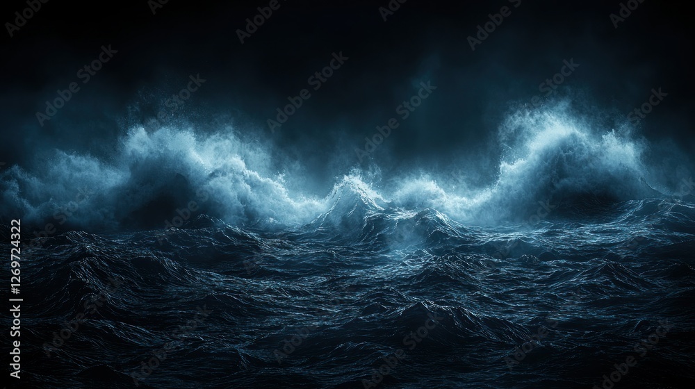 Night ocean storm waves crashing, dark background, nature photography Night ocean storm waves crashing, dark background, nature photography