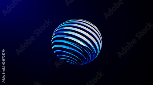 A blue and white sphere on a black background