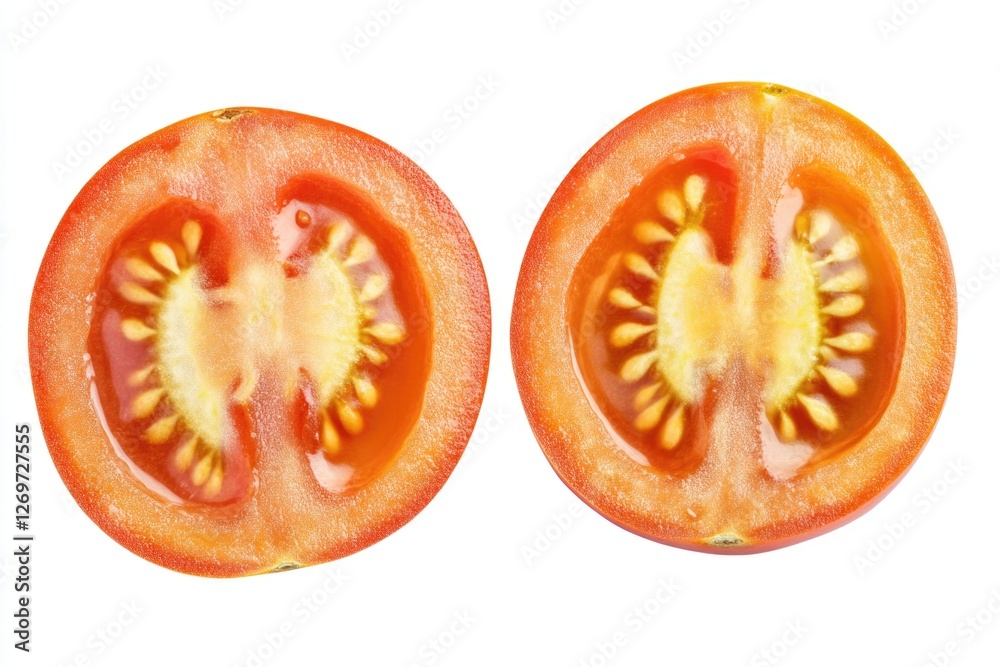Fresh juicy red Tomato with cut in half isolated on white background. Fresh juicy red Tomato with cut in half isolated on white background.