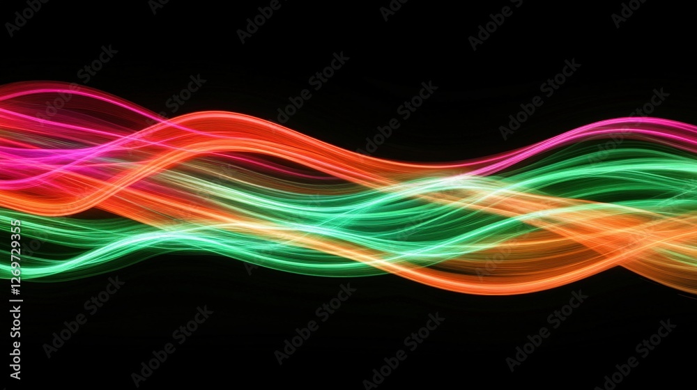 Naklejka premium Abstract Colorful Wavy Light Streaks On Black Background