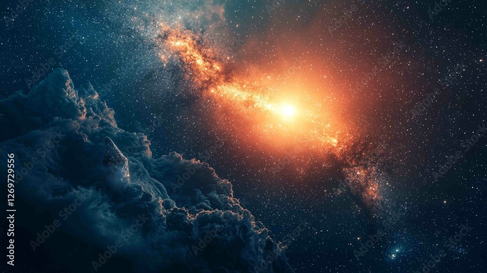 Fototapeta premium Surreal Night Scene with Glowing Meteorite in Cosmic Landscape