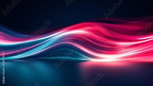 A vibrant abstract image showcasing flowing waves of pink and blue light against a dark background, creating a dynamic and futuristic atmosphere.