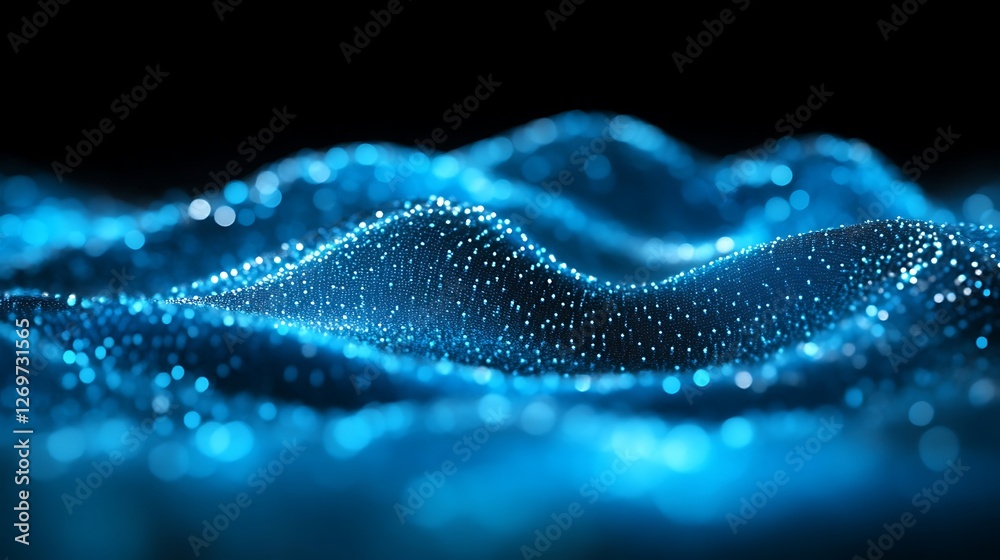Luminous Digital Fabric, Abstract Wave of Interconnected Data Points Luminous Digital Fabric, Abstract Wave of Interconnected Data Points