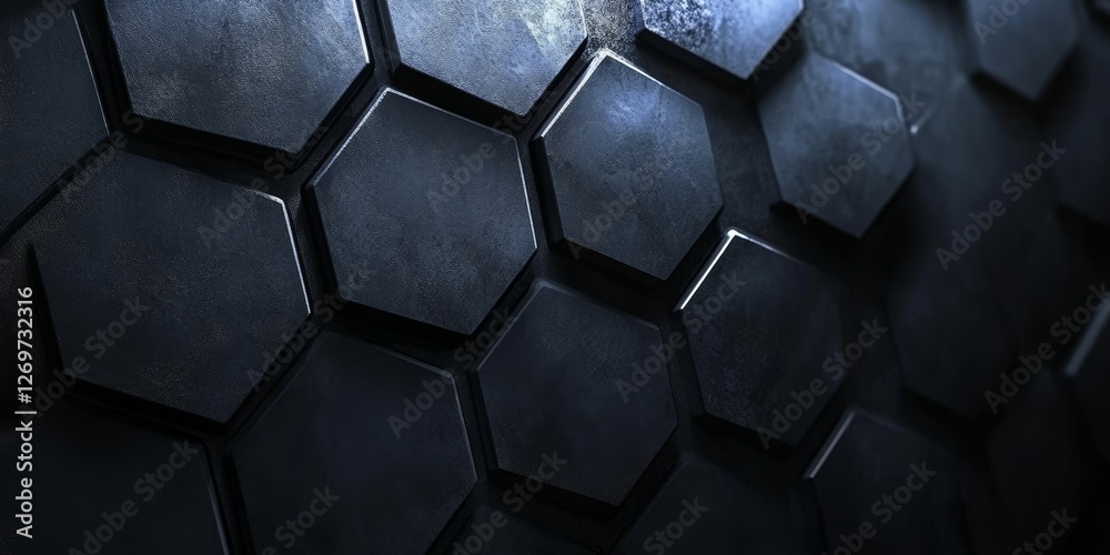 Hexagon Metallic, A Seamless Texture Of Dark Metal Panels Forming A Hexagonal Pattern Hexagon Metallic, A Seamless Texture Of Dark Metal Panels Forming A Hexagonal Pattern