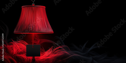 Moody red lamp with abstract smoke on black background with copy space