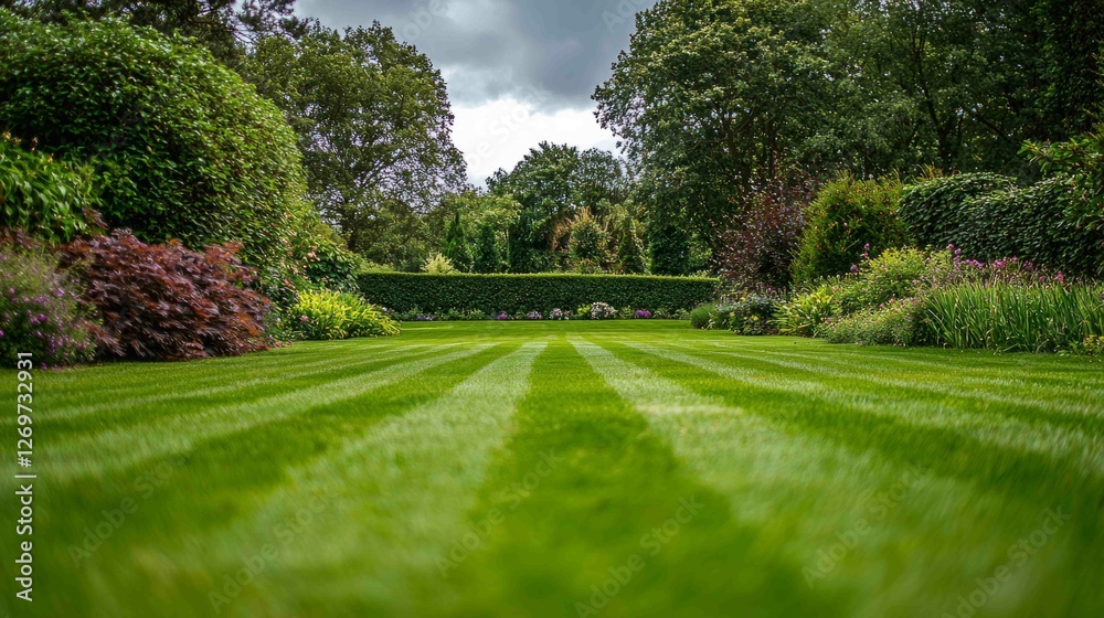 Obraz premium Lush Vibrant Lawn with Freshly Cut Bright Green Grass and Hues