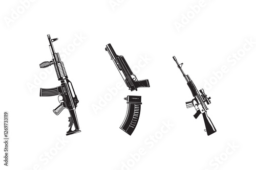  Gun-icon-isolated--machine-gun--firearms--submachine vector art.