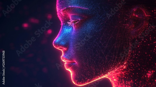 Wallpaper Mural A digital profile of a humanoid figure illuminated by vibrant neon colors, showcasing a blend of technology and artistry. Torontodigital.ca
